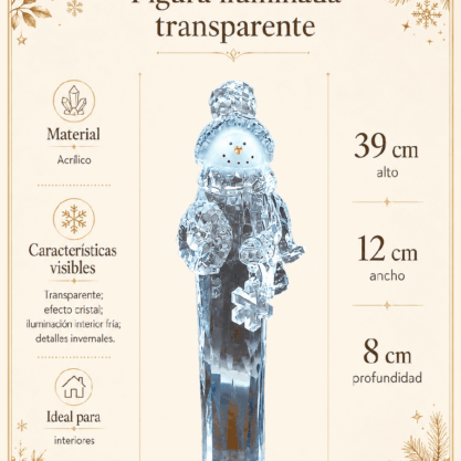 Figura navideña iluminada transparente de acrílico – 39 cm