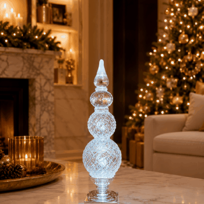 Torre navideña acrílica transparente con luz – 39 cm
