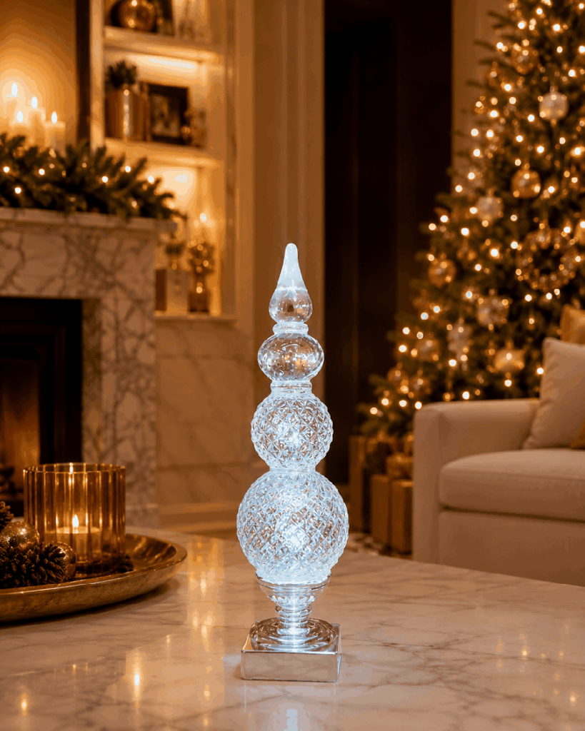 Torre navideña acrílica transparente con luz – 39 cm