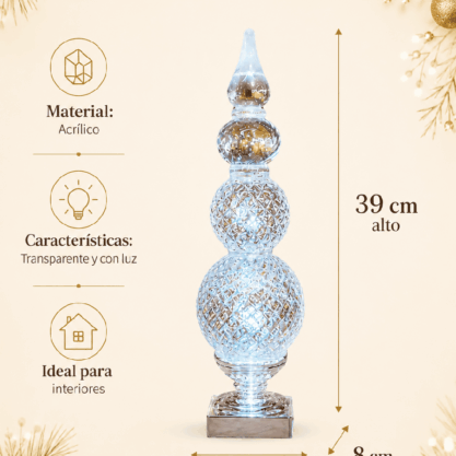 Torre navideña acrílica transparente con luz – 39 cm