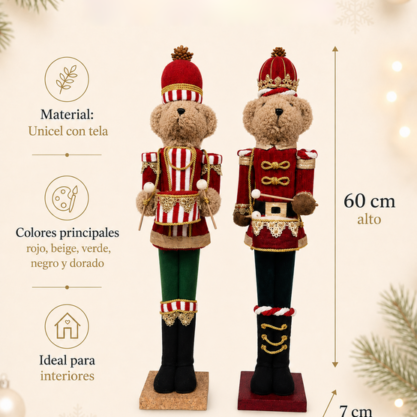 Set de osos soldados navideños – 60 cm