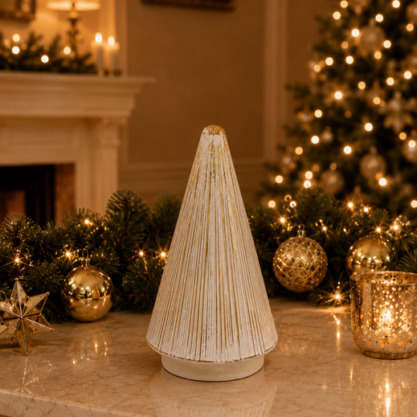 Cono de cristal blanco con líneas doradas – 25 cm