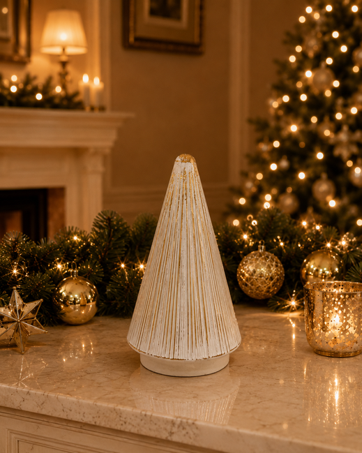 Cono de cristal blanco con líneas doradas – 25 cm