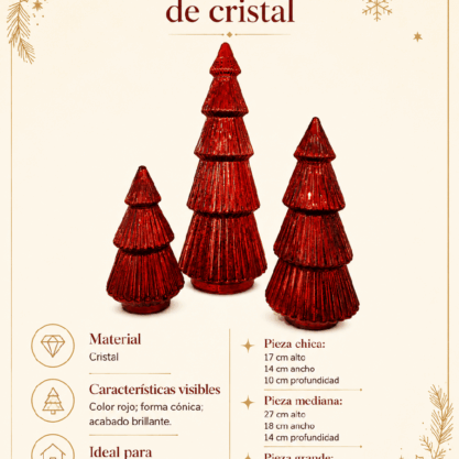 Set de 3 árboles navideños rojos de cristal – 17, 27 y 53 cm
