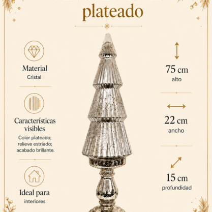 Árbol navideño plateado de cristal con pedestal – 75 cm