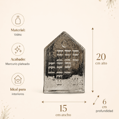 Casa navideña de vidrio mercurio plateado – 20 cm