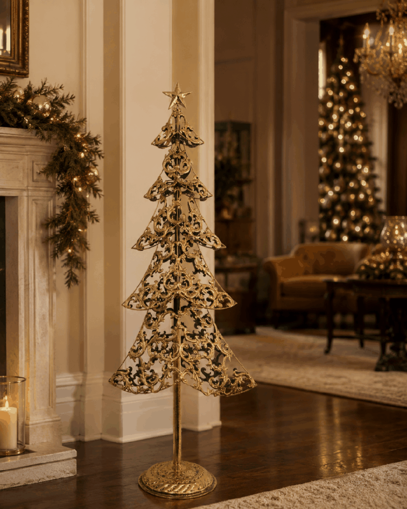 Árbol navideño calado de metal dorado – 104 cm