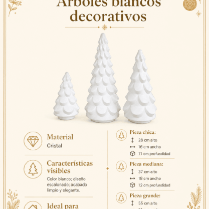 Set de 3 árboles navideños blancos de cristal – 28, 37 y 55 cm
