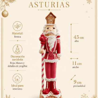 Cascanueces navideño rojo de resina con detalles de jengibre – 45 cm