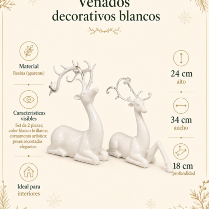 Par de venados blancos recostados – 34 cm