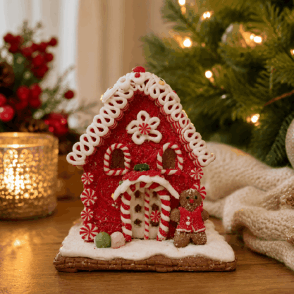 Casa de jengibre roja en resina – 15 cm