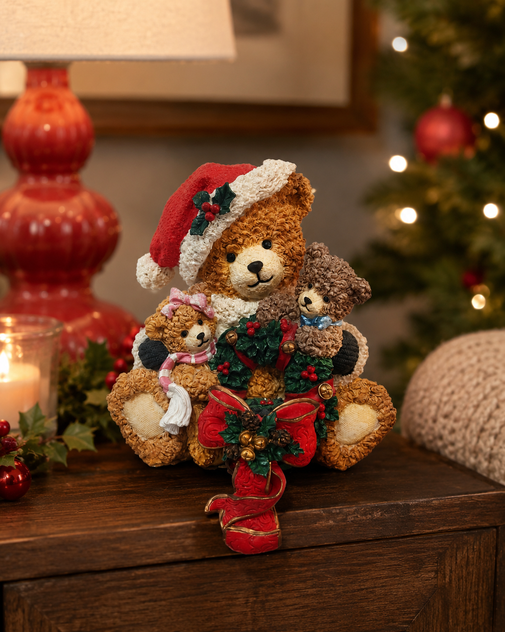 Oso navideño con ositos de resina – 22 cm