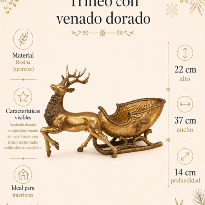 Reno con trineo dorado – 47 cm