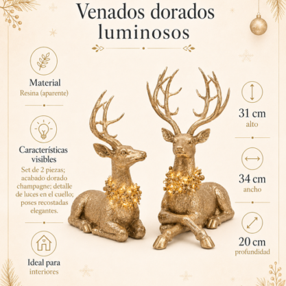 Set de venados recostados con luz – 54 cm