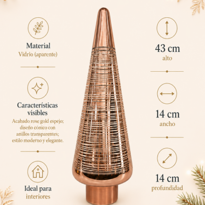 Árbol cónico de cristal rose gold – 43 cm
