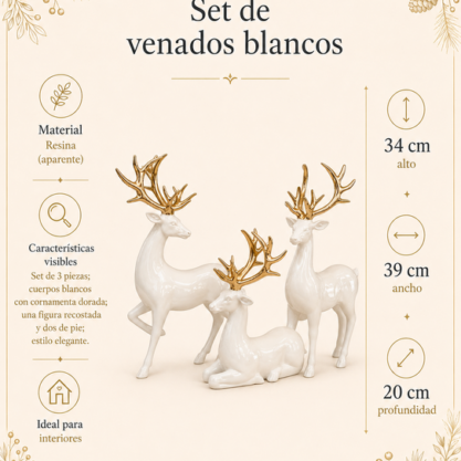 Trío de venados blancos con cuernos dorados – 33 cm