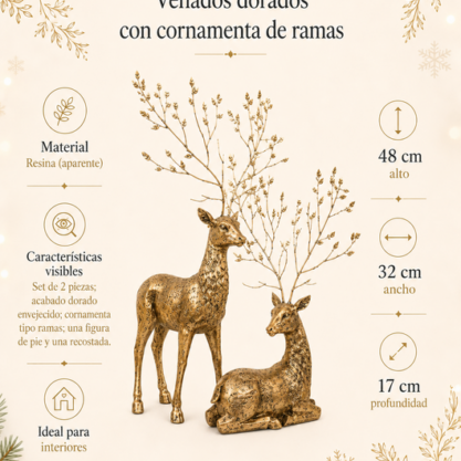 Venados dorados con cuernos metálicos – 68 cm