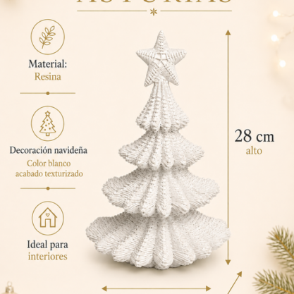 Árbol navideño blanco texturizado de resina – 28 cm