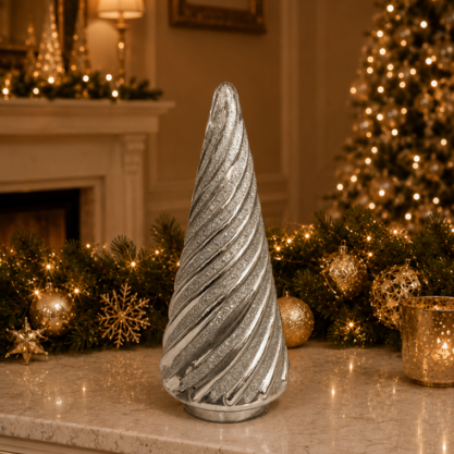 Cono de cristal plateado en espiral – 36 cm