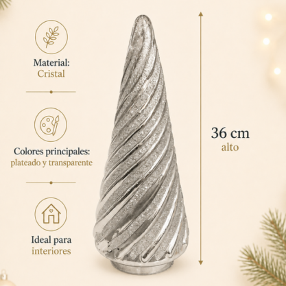 Cono de cristal plateado en espiral – 36 cm