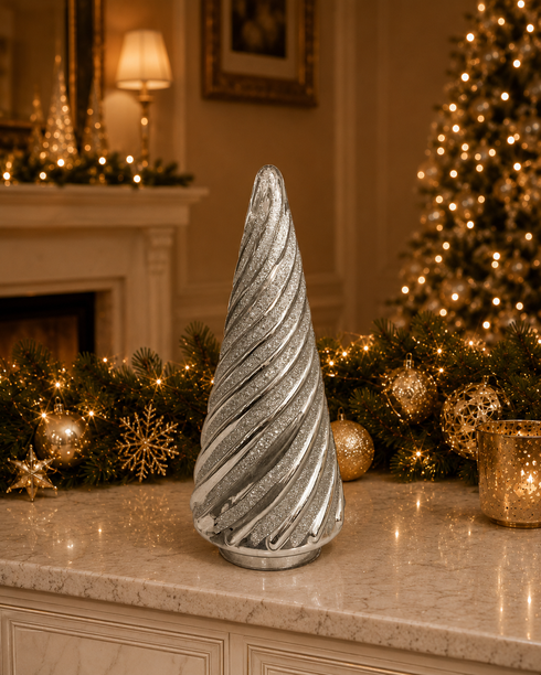 Cono de cristal plateado en espiral – 36 cm