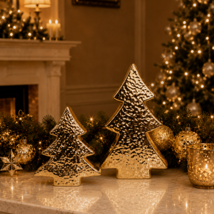 Árbol cerámico dorado grande – 38 cm