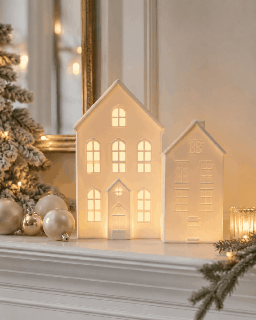Set de 2 casas navideñas iluminadas de cristal blanco