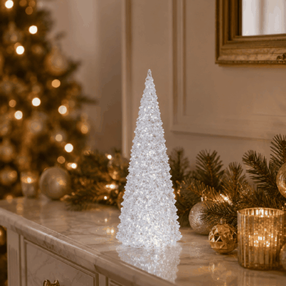 Árbol navideño acrílico blanco con luz – 33 cm