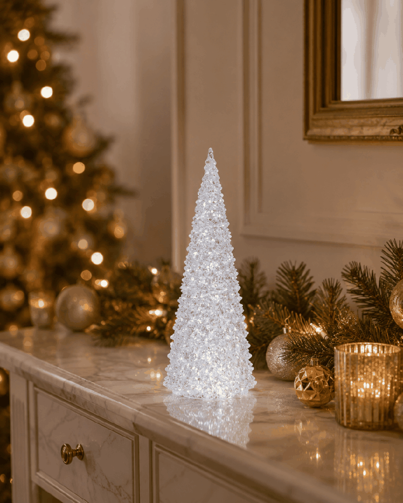 Árbol navideño acrílico blanco con luz – 33 cm