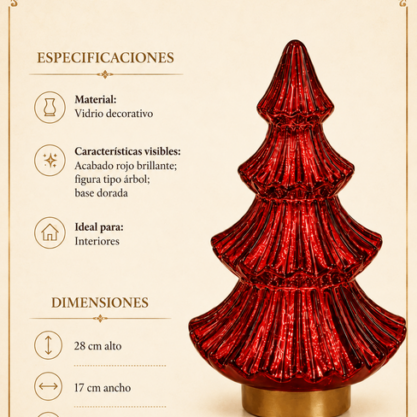Árbol navideño rojo de vidrio decorativo – 28 cm