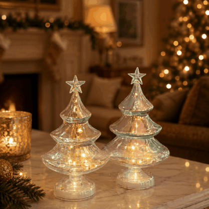 Set de 2 árboles navideños iridiscentes iluminados