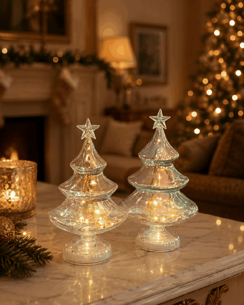 Set de 2 árboles navideños iridiscentes iluminados