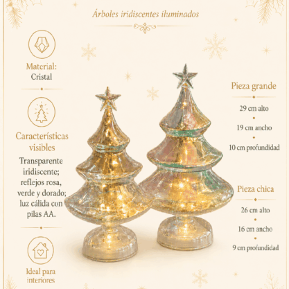 Set de 2 árboles navideños iridiscentes iluminados