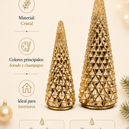 Cono de cristal facetado dorado grande – 53 cm