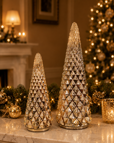 Cono de cristal facetado dorado grande – 53 cm