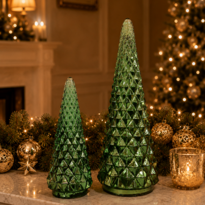 Cono de cristal facetado verde grande – 53 cm