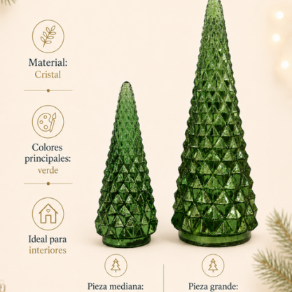 Cono de cristal facetado verde grande – 53 cm