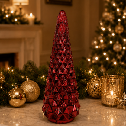 Cono de cristal facetado rojo – 17 cm