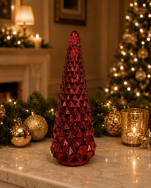 Cono de cristal facetado rojo – 17 cm