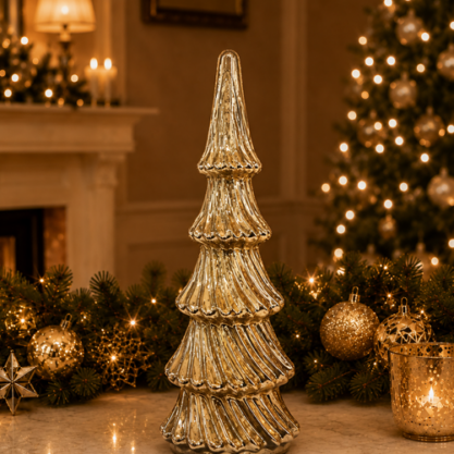 Árbol de cristal dorado alto – 53 cm