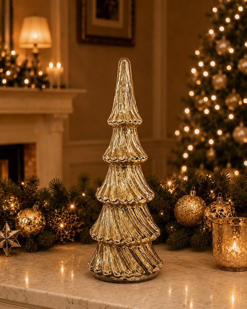Árbol de cristal dorado alto – 53 cm