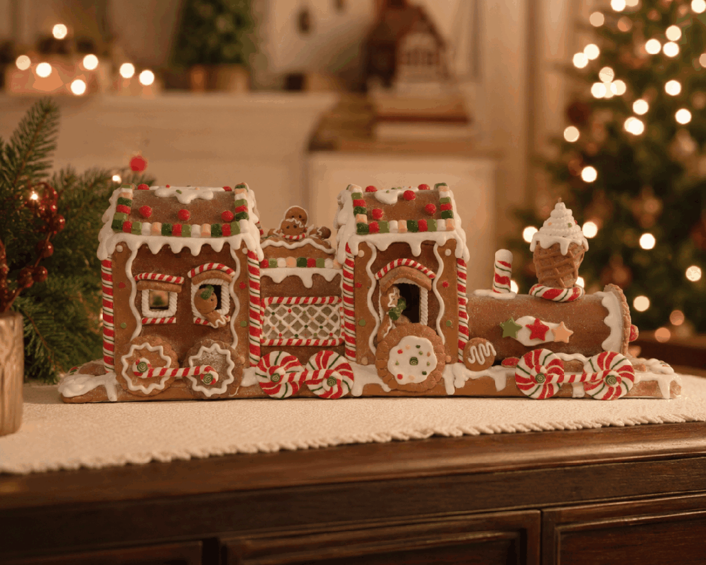 Tren navideño de jengibre en resina – 48 cm
