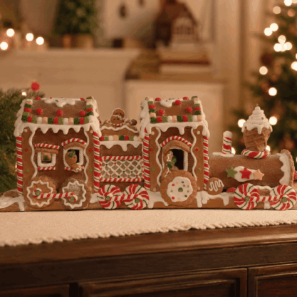 Tren navideño de jengibre en resina – 48 cm