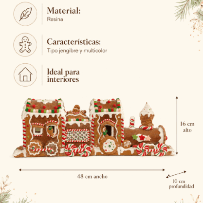Tren navideño de jengibre en resina – 48 cm