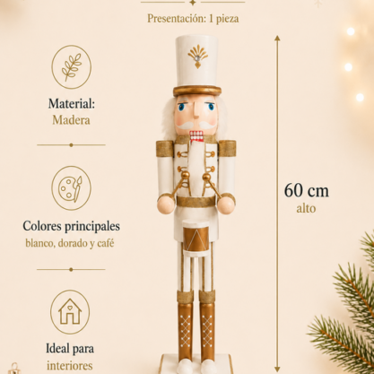 Cascanueces blanco y dorado con tambor – 60 cm
