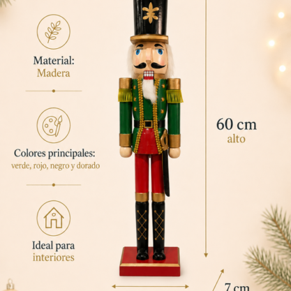 Cascanueces clásico verde y rojo – 60 cm