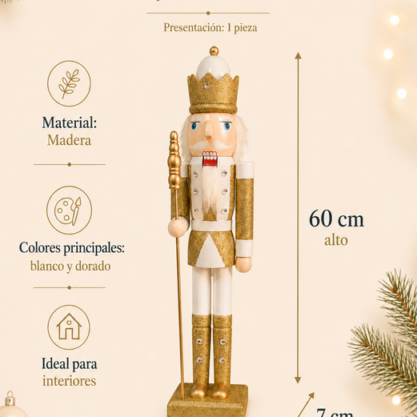 Cascanueces blanco y dorado con corona – 60 cm