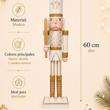 Cascanueces blanco y dorado con espada – 60 cm