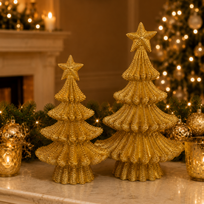 Árbol navideño dorado grande con estrella – 38 cm