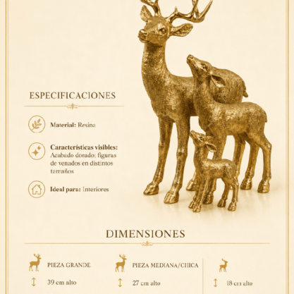 Familia de 3 ciervos navideños plateados de resina – 49 cm